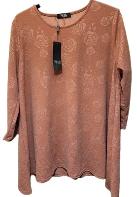 New Nicole Collection Dusky Pink Sparkly Stretch Rose Swing Tunic Top Size XL 24 - Image 1 of 4