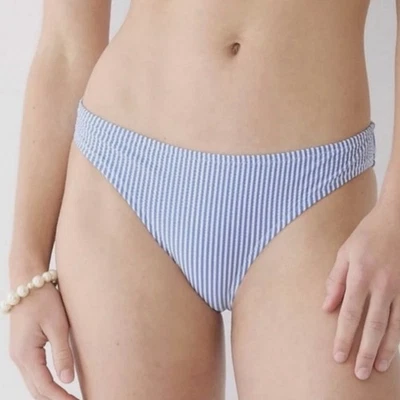 J. Crew Hipster Bikini Bottom Seersucker Striped Blue White Size Small BF116 NWT - Image 1 of 4