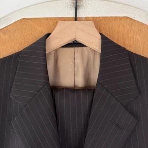 Calvin Klein Suit Mens 39R Brown Pinstripe 3 Button 100% Wool Pants 34x29 Flat - Picture 1 of 24