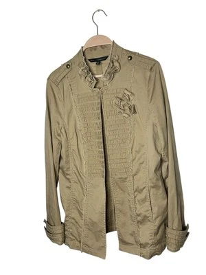 Chaqueta Casa Blanca Mercado Negro Mujer Tostada Talla 10 Militar Campo Pliegues Rosetas Foto 1 de 4