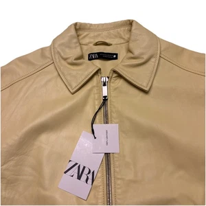 Neu mit Etikett Zara Herren bananengelbe Leder Bomberjacke Gr. S-M - Bild 1 von 24