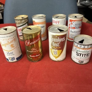 Assorted lot of empty beer cans, steel pop tab top, budwesier, drewry, falstaff - Picture 1 of 12