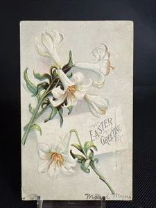 1908 Posted Easter Postcard Embossed Lily Design - Picture 1 of 2