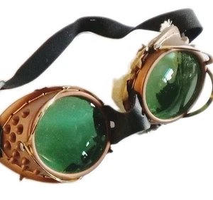 Steampunk Victorian Goggles Costume Safety Glasses Sci Fi Green Lens Adjustable - Picture 1 of 6
