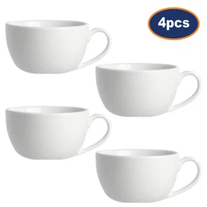 4pc 320ml Round Classic White Porcelain Cappuccino Tea Latte Coffee Drinking Cup - Picture 1 of 3