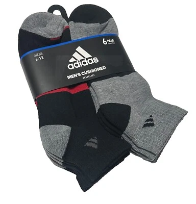 Мужские носки Adidas мягкие 6 пар четверть квадратного ярда черные/серые/красные - Изображение 1 из 3