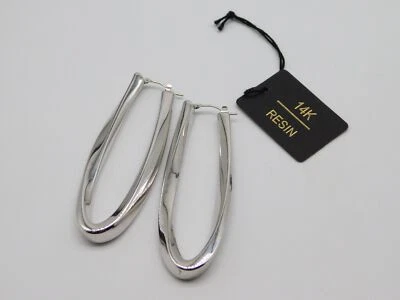 PENDIENTES TIPO ARO COLGANTES GRANDES RELLENOS DE RESINA ORO BLANCO 14K DE DISEÑO ELEGANTE Foto 1 de 4