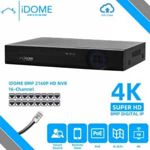 Grabadora NVR IDOME Home Security 16 canales 8mp 4k CCTV IP POE CÁMARA WIFI REINO UNIDO - Imagen 1 de 6