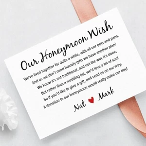 Personalised Wedding Honeymoon Gift Money Poem Cards - A7 Honeymoon Wish Inserts - Picture 1 of 12