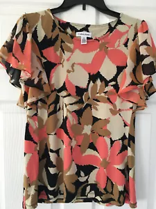 Calvin Klein Bluse Damen Gr. Small Flatter Kurzarm Multi Blumenmuster - Bild 1 von 7