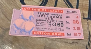 Billete de estudiante Oklahoma Sooners Texas Longhorns 1948 tazón de algodón OU UT - Imagen 1 de 13
