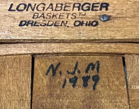 Longaberger Basket With Lid 1989 Signed Cover