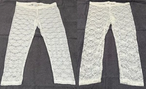 Off White Posey / Ivory Leaf Pattern Stretch Lace Capri Length Footless Leggings - Picture 1 of 2