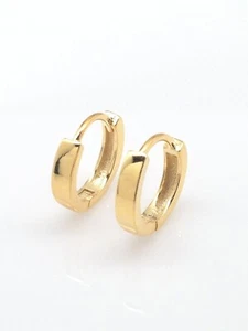 Small Plain Huggie Hoop Earrings 925 Sterling Silver Men Womens 12.5mm x2mm Gold - Picture 1 of 9