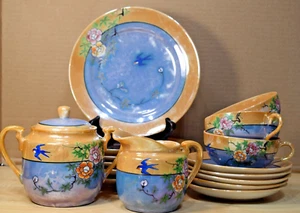 Vintage Japan Lusterware Sparrow Hand Painted - Lot 17pc - Picture 1 of 4