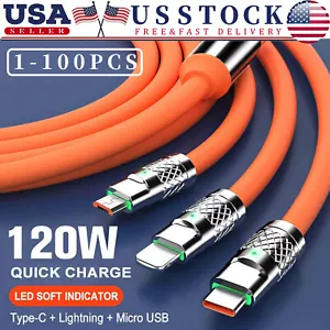 3in1 Fast Charging Cable Cell Phone Charger Cord For iPhone Type C Micro USB lot - Picture 1 of 21