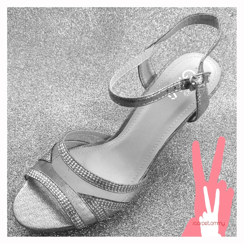 SANDALI DONNA   TACCO ARGENTO 35 36 37 38 39 40 41 matrimonio cerimonia  VV - Immagine 1 di 4