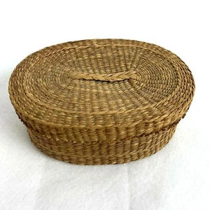 Vintage Sweet Grass Basket Natural Woven Round With Lid 5 1/4" Trinket Box  - Picture 1 of 7