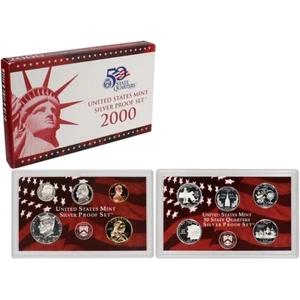 2000 US GEM CAMEO SILVER 11 pc PROOF SET w/COA & Verpackung - Bild 1 von 1