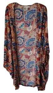 Andersen & Lauth Ruana One Size Blue Teal Red Orange Floral Boho Topper Duster - Picture 1 of 10
