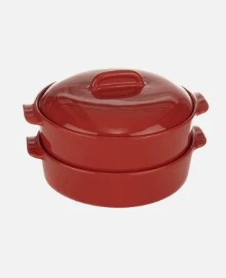 Cooks Essentials Dampfgar-Set Keramik 3tlg.m. Deckel Rot 260° Bakofen Microwelle - Bild 1 von 4