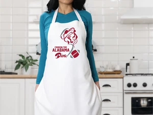 Handmade White Unisex Apron W/Pockets-Roll Tide-Crimson-Alabama-Football-Gift - Picture 1 of 1