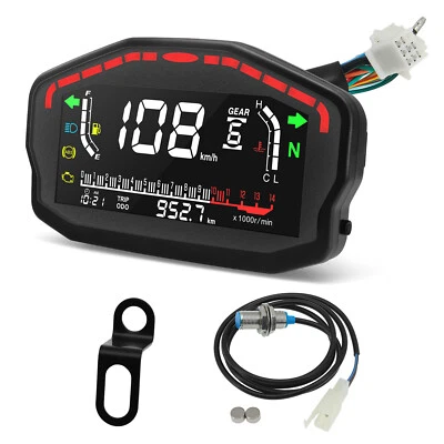 Motorcycle Bike Universal LED Speedometer LCD Digital Odometer Gauge 14000r/min - Image 1 of 4