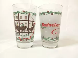 TWO RARE Vintage 6" Budweiser Christmas Beer Glasses "Feliz Navidad" frosted - Picture 1 of 5