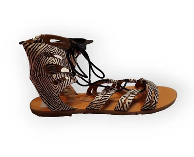 DV Dolce Vita Tan Black Zebra Print Animal Print Lace Up Boho Sandals Size 9 - Image 1 of 4