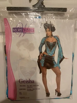 NWOT Secret Wishes Sexy Japanese Geisha Girl Costume Adult Size S 6-9 Teal Blk - Imagem 1 de 4