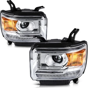For 2014-2019 GMC Sierra Base Denali SLE SLT Chrome Headlights Left Right Pair - Picture 1 of 9