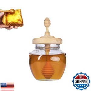 17.2oz Glass Honey Pot with Wooden Honey Dipper, Honey Jar with Lid, Glass Ho - Picture 1 of 1