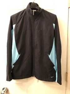Nike Mens Windbreaker Jacket Size Medium Full Zip Lightweight Black Blue - Picture 1 of 12