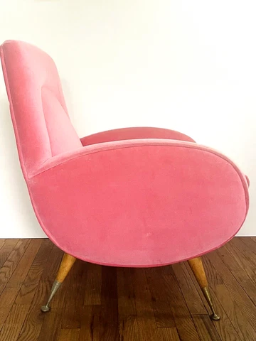 Vintage Italian Pink Velvet Side Chair 1950s Cover