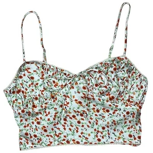 Weiß & rot mehrfarbig Blumendruck Crop Top verstellbare Träger kleiner Frühling - Bild 1 von 9