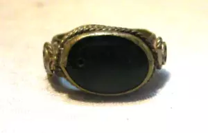 Antique Brass Ring Handmade Green Center Red Accents Size 6 3/4 AS IS - Picture 1 of 14