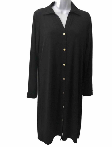 Michael Kors Camicia Vestito Donna Taglia Media Nero Bottoni Oro Manica Lunga