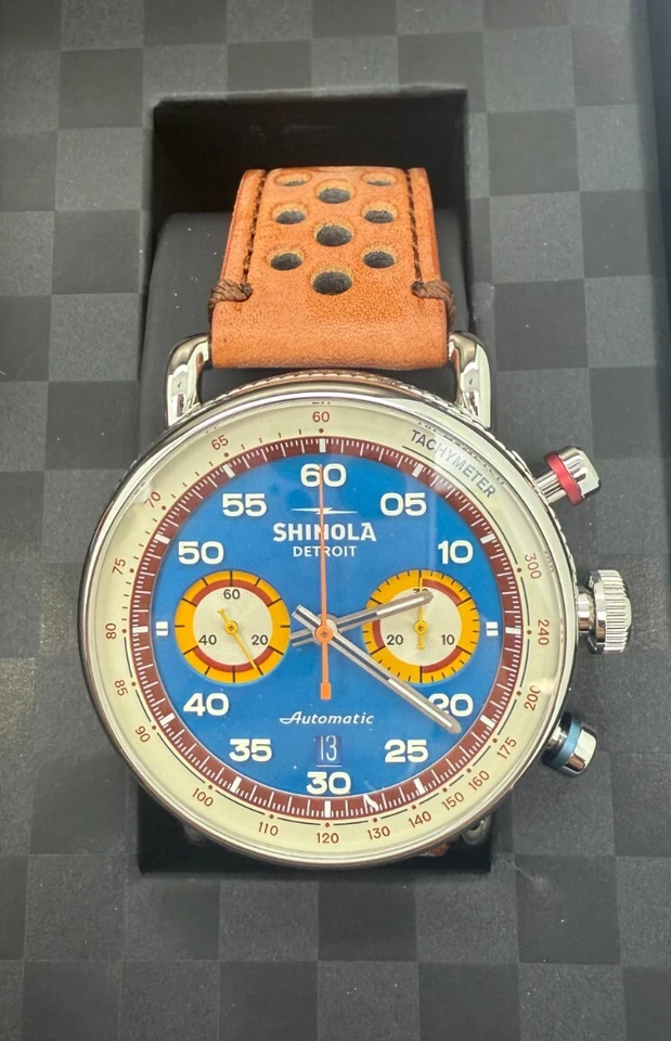 Shinola Canfield Speedway Automatic – Blue/Orange Racing Dial –