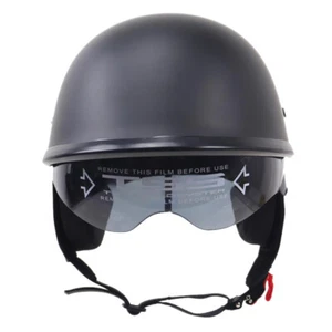 Matte Black Motorcycle Riding Open Face Half Helmet DOT Drop Down Sun Visor - Picture 1 of 13