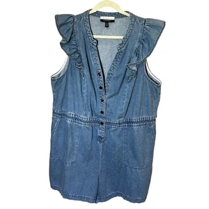 Eloquii Women's Blue Jean Denim Flutter Sleeve Romper Size 22 Casual - Picture 1 of 7