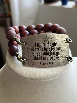 Lenny & Eva Calamity Jane Bracelet Interchangeable Sentiments Red Wood Beads 7” - Image 1 of 4