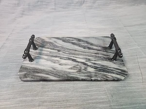 Marble Gray Serving Tray W/ornate Handles 7 In X 12 In - Picture 1 of 5