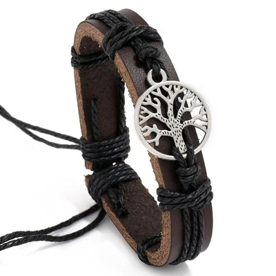 Handmade vintage beaded bracelets black lace made from genuine cowhide leather  - Image 1 of 3