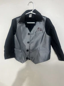 George 2 Piece Dress Up Black Shirt Gray Vest Boys Toddler 3T - Picture 1 of 5