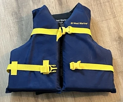 West Marine Blue & Yellow Runabout Life Vest, SIZE YOUTH 50-90lbs - 25-29” - Image 1 of 3