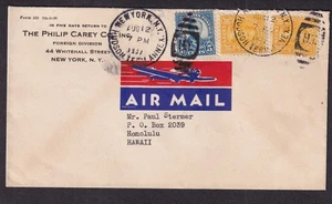 1937 air cover Philip Carey Co Whitehall St NYC to Paul Stermer Honolulu Hawaii - Picture 1 of 2