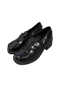 Vintage 90s y2k xhilaration loafers shoes 9 black vegan leather chunky goth - Picture 1 of 11
