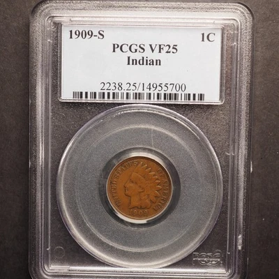 1909 *S*  INDIAN HEAD CENT**PCGS  VF25  **FREE SHIPPING! G1905 - Image 1 of 4