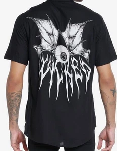 Hot Topic Bat Winged Eyeball Men's Button Up Shirt Size Small In Black NEW! - Picture 1 of 3