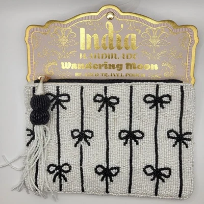 Bolso sin asas de viaje Wandering Moon con cuentas blanco y negro lazos viral Foto 1 de 4